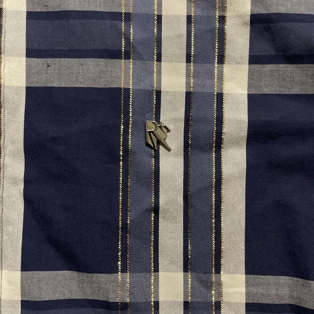 RocaWear Classic Shirt Mens Lg Blue Red Plaid Gold Stitching Button Long Sleeve‎